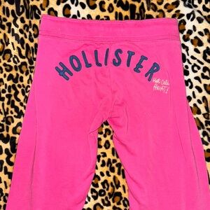 Y2k Hollister Hot Pink Embroidered Sweatpants with Elastic Waist And Drawstring
